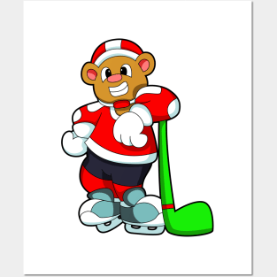 Bear at Ice hockey with Ice hockey stick Posters and Art